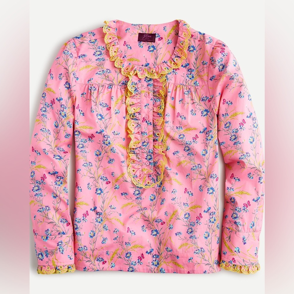 J. Crew Cotton poplin ruffle blouse in Liberty® Wheat Bouquet floral print